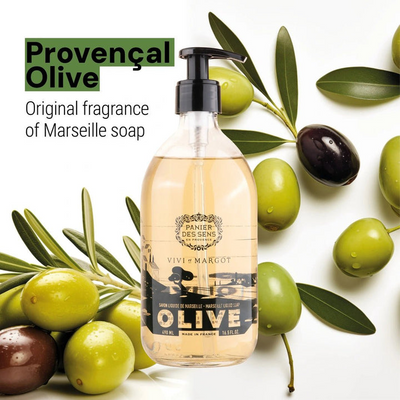 Liquid Marseille soap in glass - Olive limited edition